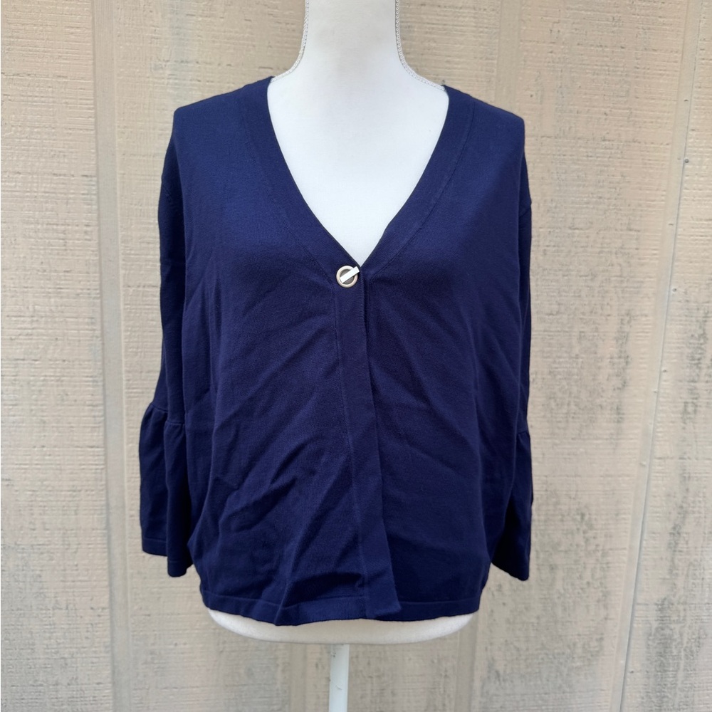MARBLE Navy V-Neck Button Front Cardigan